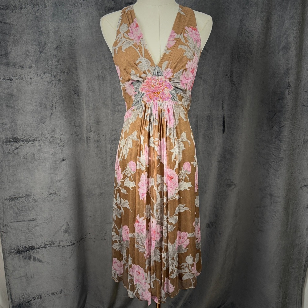 Vintage Renato Nucci Fairy Grunge Silk Dress Y2K Floral Boho Ethereal Small